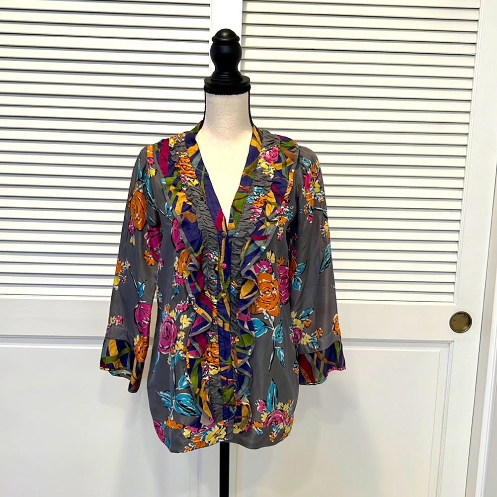 Johnny Was Button Down Silk Blouse